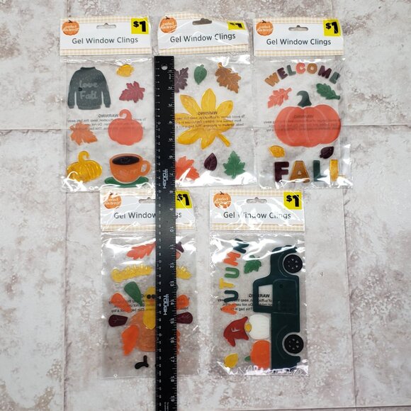 Autumn Decals Fall Gel Perfect Harvest Small Thanksgiving Window Clings 4 Packs - Picture 5 of 7